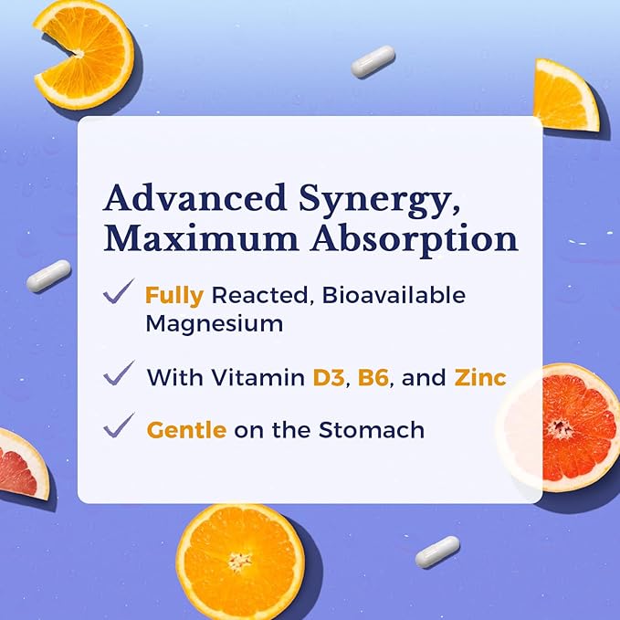Vitalitown Magnesium Zinc, with Vitamins D3 & B6, Chelated Magnesium Glycinate, Malate, Citrate, Taurate, High Absorption, for Sleep, Bone, Heart, Immune, Digestive Support, 60 Caps