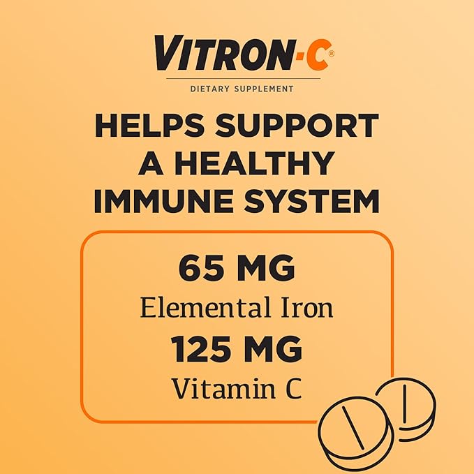 Vitron-C Iron Supplement, Once Daily, High Potency Iron Plus Vitamin C, Support Red Blood Cell Production, Dye Free Tablets, 60 Count (Pack of 4)