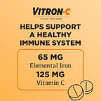 Vitron-C Iron Supplement, Once Daily, High Potency Iron Plus Vitamin C, Support Red Blood Cell Production, Dye Free Tablets, 60 Count (Pack of 4)