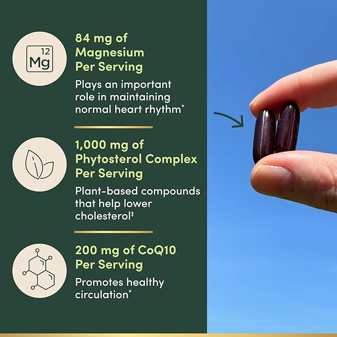Nature’s Bounty Advanced Vital Heart with CoQ10 + Magnesium, Antioxidant, Supports Healthy Blood Pressure, Cholesterol, Circulation, Triple Action Formula, CoQ10, Magnesium Supplement, 60 Softgels