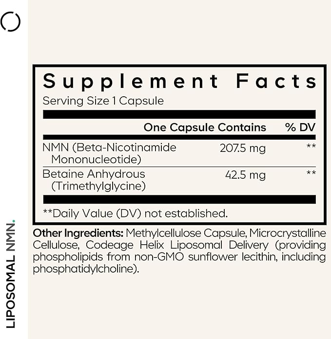 Codeage Liposomal NMN & TMG Supplement - Nicotinamide Mononucleotide NAD+ Precursor, Betaine Anhydrous Trimethylglycine TMG - Non-GMO - 30 Capsules