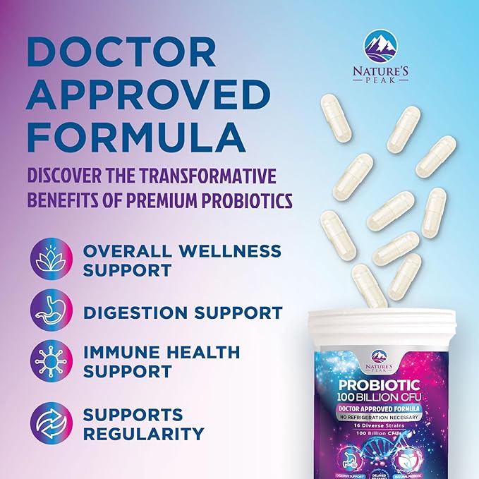 Probiotics for Digestive Gut Health - 100 Billion CFU Per Capsule, 16 Premium Strains & Prebiotics - Best Probiotics for Women & Men, Occasional Constipation, Gas, Immune Health Support - 30 Capsules