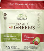 TERRA ORIGIN Greens Powder Packets | 74+ Vitamin and Superfoods | Supports Gut Health, Bloating, and Energy | with Antioxidant, Digestive Enzymes, Adaptogens | Kiwi Strawberry (15 Packets)