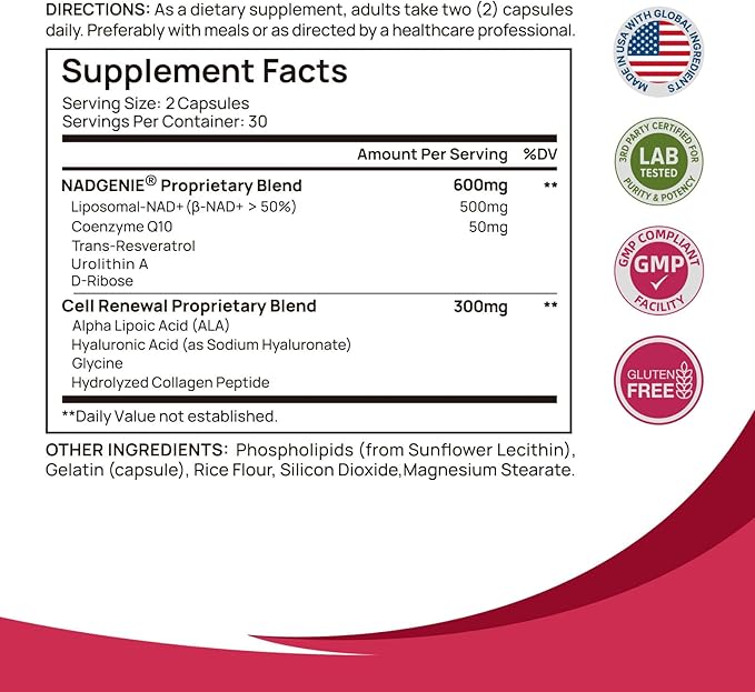 NAD+ Supplement for Women - NMN Alternative with β-NAD+, Trans-Resveratrol, CoQ10, D-Ribose - Promotes Cellular Renewal, Energy, and Radiant Skin Health - 60 Capsules Advanced