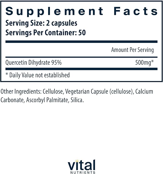 Vital Nutrients Quercetin - Vegan Quercetin Supplement with Bioflavonoids for Sinus, Respiratory, Heart, & Immune Function Support - Gluten, Dairy, Soy Free - 500mg - 100 Capsules