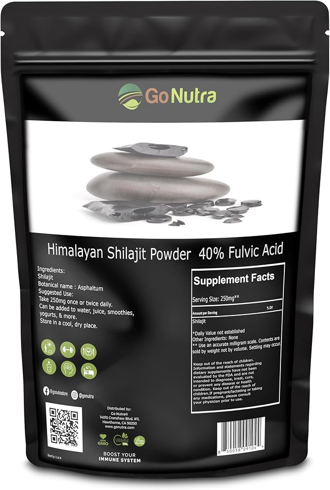 Go Nutra Shilajit Powder Pure Himalayan Shilajit 40% Fulvic Acid Trace Minerals - 4oz.