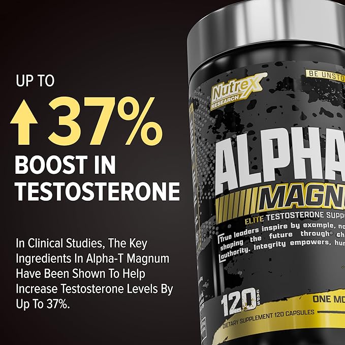 Nutrex Research Alpha-T Magnum Testosterone Support for Men | Anabolic Supplement with Tongkat Ali, Fadogia Agrestis, Shilajit and Ashwagandha | Muscle Builder for Strength, Growth & Hormone Balance