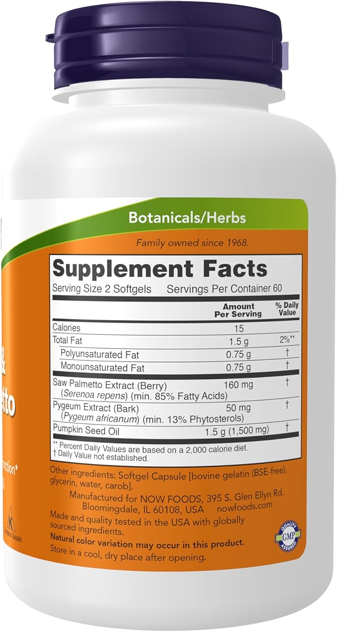 NOW Foods Pygeum & Saw Palmetto 120 Softgel (Pack of 2)