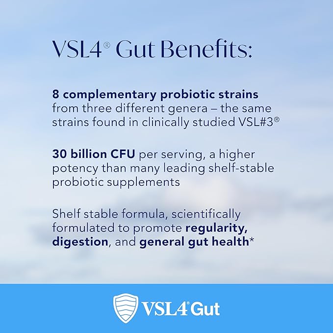 VSL4® Gut Daily Probiotics for Gut Health - 30B CFUs, Multi-Strain Digestive Support for Women & Men, Promotes Gut Balance & Regularity, Potent, Shelf-Stable Probiotic Supplement, 2 Pack (60 Capsules)