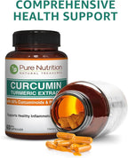 Pure Nutrition Curcumin Turmeric Supplement, 95% Curcuminoids & Piperine 95% | Supports Inflammation Response| Non-GMO | 60 Veg Capsules