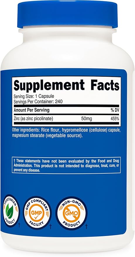 Nutricost Zinc Picolinate 50mg, 240 Vegetarian Capsules - Gluten Free and Non-GMO (240 Caps) (Pack of 2)