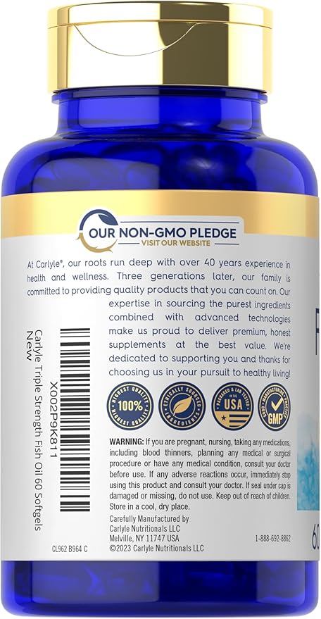 Carlyle Omega 3 Fish Oil 1400 mg | Triple Strength | 60 Softgels | High Potency with EPA & DHA | Non-GMO, Gluten Free Supplement