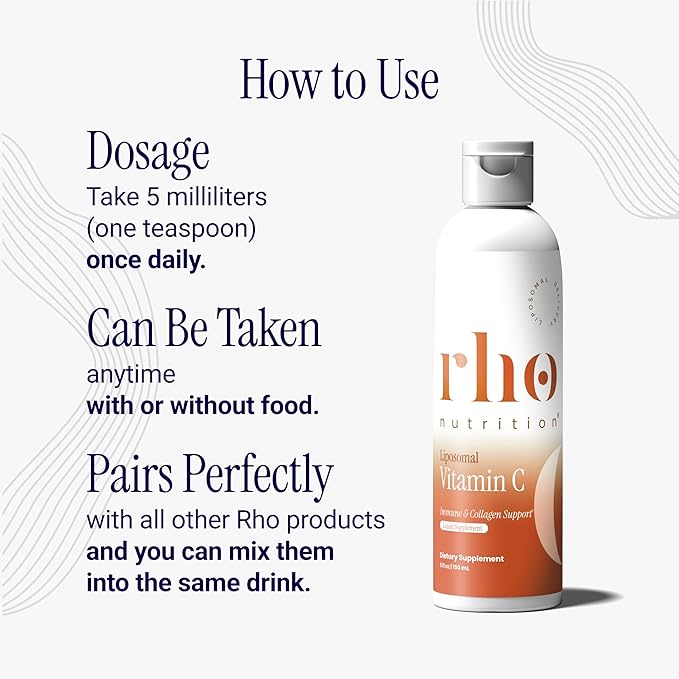 Rho Nutrition Liposomal Vitamin C – Ultra High Absorption Liquid Vitamin C Supplement - Supports Immune System, Collagen Production, and Overall Health for Men and Women