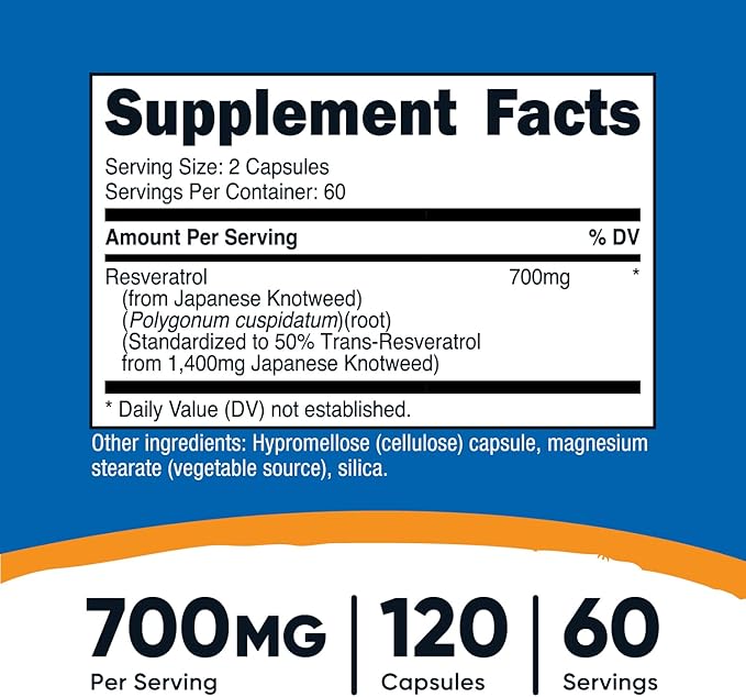 Nutricost Resveratrol 700mg, 120 Capsules - Vegan, Gluten Free, Non-GMO
