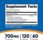 Nutricost Resveratrol 700mg; 120 Vegetable Capsules - 50% Trans-Resveratrol (3 Bottles)