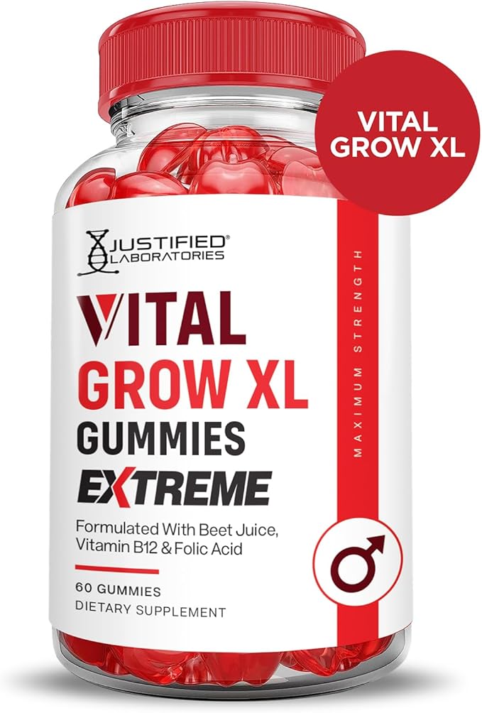 Justified Laboratories (5 Pack) Vital Grow XL Extreme 2000MG Performance Gummies Advanced Formula Formulated with ACV Pomegranate Beet Juice Powder B12 Vegan Non GMO 300 Gummys