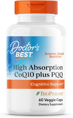 Doctor's Best High Absorption CoQ10 with PQQ Supplement - Coenzyme Q10 Caps for Heart Health & Cognitive Support, Naturally Fermented CoQ10 100mg for Women & Men, Non GMO, Vegan - 60 Veg Capsules