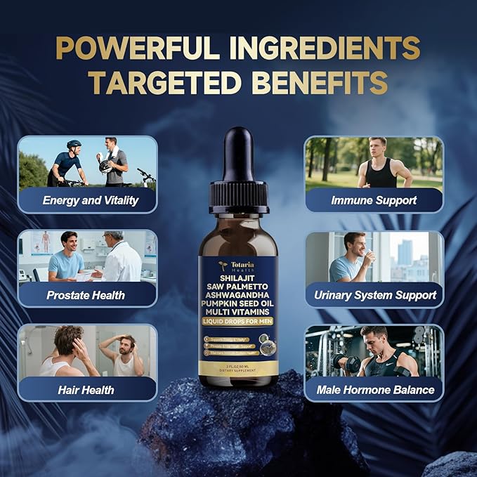 Shilajit Liquid Drops with Saw Palmetto，Ashwagandha，Pumpkin Seed Oil，Sea Moss,Multivitamin - Shilajit for Men - Support Prostate Health & Hair,Energy & lmmune Function - 2FL - Pineapple Flavor