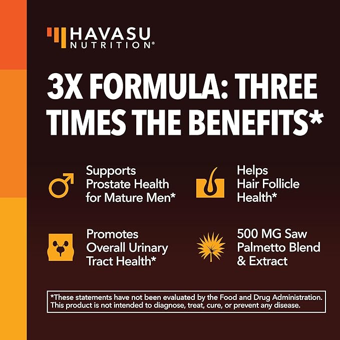 Saw Palmetto Supplement with Stinging Nettle and Pumpkin Seed Extract - Advanced 3X Formula - DHT Blocker Urinary Health and Prostate Support for Mens Health - Vegan, Non-GMO Capsules - 2 Month Supply