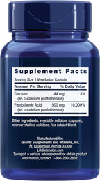 Life Extension Pantothenic Acid, 500 mg, Vitamin B5, Calcium, Support Healthy Metabolism, Mitochondrial Energy Production, Gluten-Free, Non-GMO, Vegetarian, 100 Capsules