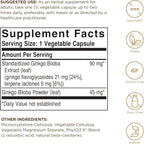 Solgar Ginkgo Biloba Leaf Extract - 180 Vegetable Capsules - Standardized Full Potency (SFP) - Non-GMO, Vegan, Gluten Free, Dairy Free, Kosher - 180 Servings
