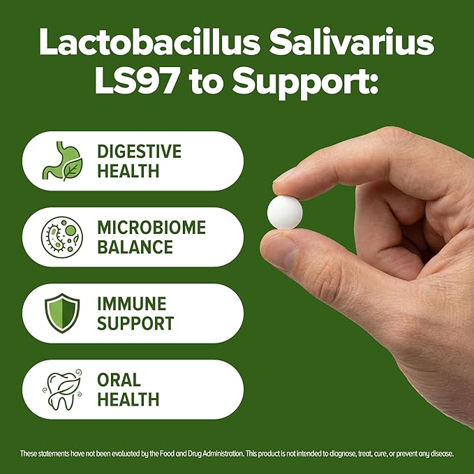 Lactobacillus Salivarius Probiotic 240 Tablets (4 Month Supply) – Researched Strain LS97 – 3 Billion CFU – Digestive & Oral Health Support – GMP Certified (240, Lactobacillus Salivarius)