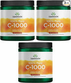 Swanson Vitamin C Powder 100% Pure Ascorbic Acid, Immune System Support, Skin Health, Cardiovascular Health, Antioxidant Supplement 1000 mg (per Serving) 1 lb. 454 g (3 Pack)