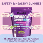 1000mg Ashwagandha & Mushroom Gummies, with 8-Mushroom Blend (Reishi, Lion's Mane, Cordyceps). Supports Focus, Energy and Cognitive Boost,for Adults, 160 Count.