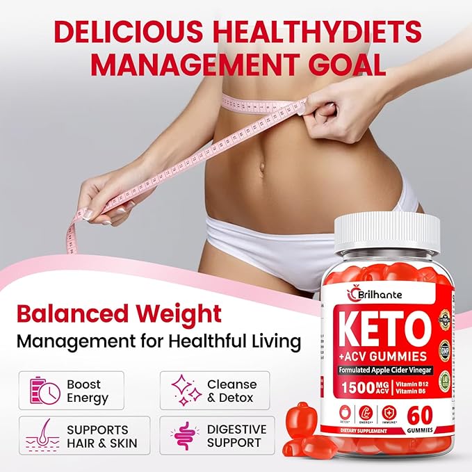 Keto ACV Gummies - Organic Apple Cider Vinegar Gummies Sugar Free,Contains Apple Cider Vinegar with Mother, Vitamin B12 & B6,Beetroot | Metabolism and Energy, Gluten-Free, Vegan-60 Count