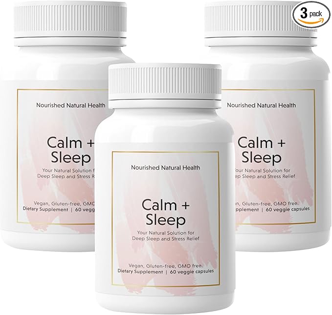 Nourished Natural Health Calm + Sleep – Relaxation & Melatonin-Free Sleep Supplement for Women, Cortisol Support with Ashwagandha, L-Theanine, Magnesium & Valerian Root – Vegan & Non-GMO,180 Capsules