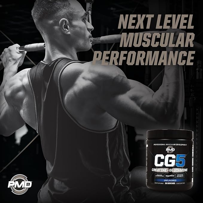 PMD Sports CG5 Premium Creatine & L Glutamine Powder, Power Recovery, Build Lean Muscle, Increase Workout Performance, Maximum Strength Pre Workout & Post Workout, Unflavored, 30 Servings