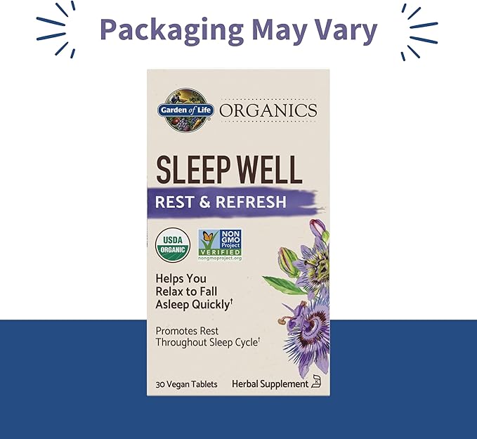 Garden of Life Organics Sleep Well Rest & Refresh 30 Tablets, Green Tea Extract L-Theanine, Valerian Root, Chamomile, Probiotics-Organic Non-GMO Vegan Gluten Free Herbal Supplement(Pack of 2)