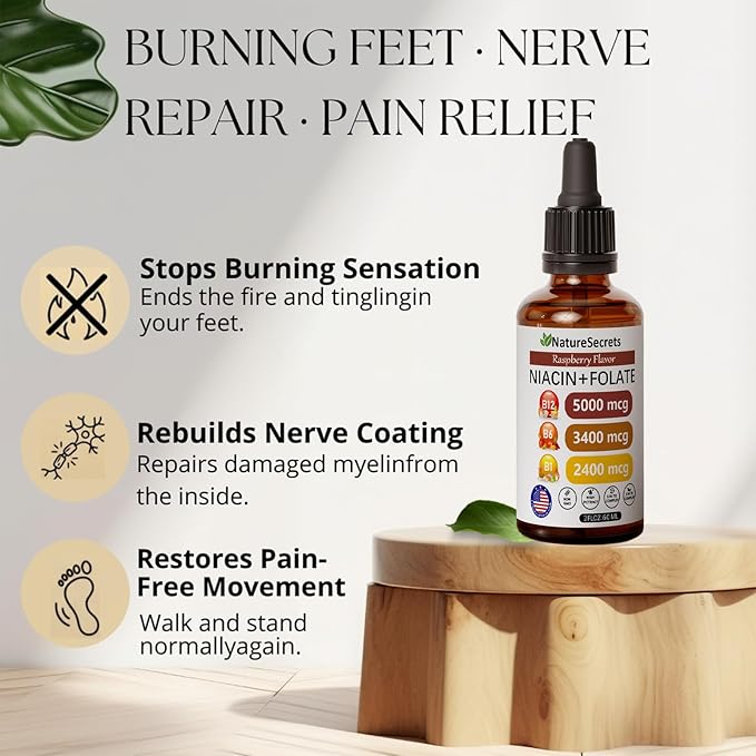 Relify NatureSecrets B12 B6 B1 Liquid Drops - Sublingual B-Complex with B12, B6, B1, Niacin & Folic Acid, Methylcobalamin 5000 Mcg, 27,200 Mcg Total - 2FLOZ (60 ML)(1pc)