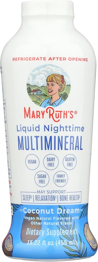 MaryRuth's Liquid Nighttime Multimineral | No Melatonin | Bedtime Routine | Magnesium Citrate | Calcium | Zinc | Vitamin D3| Available in 4 Flavor - Vegan | Sugar Free | Gluten Free | 15.22 Oz
