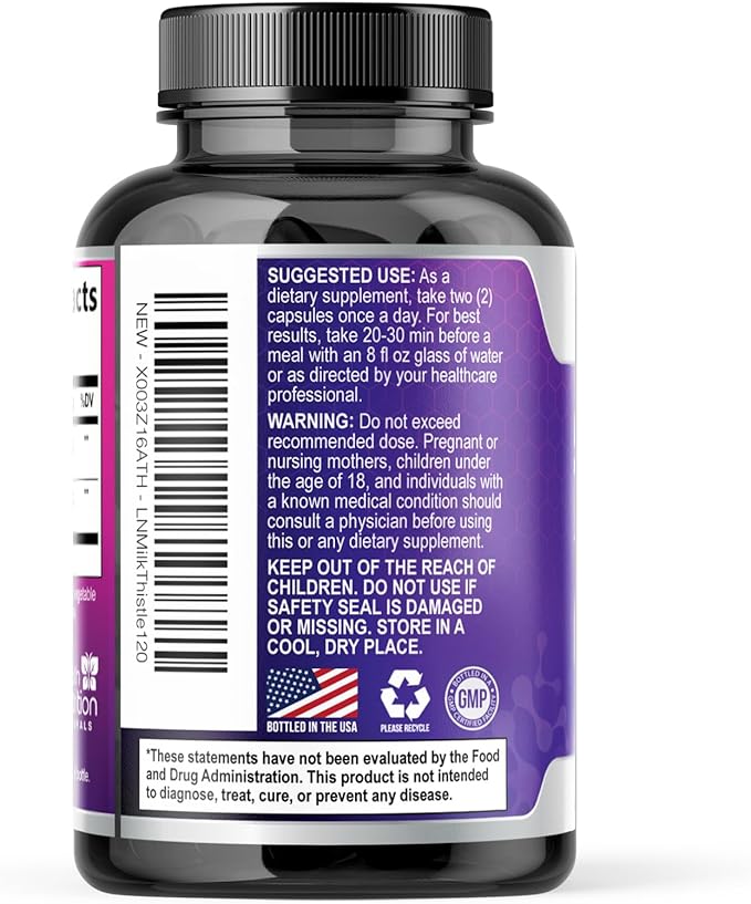 Milk Thistle Supplement - Liver Health Support with Dandelion Root & Silymarin Marianum, Liver Cleanse Detox & Repair - Nature's Milk Thistle Extract - 120 Capsules