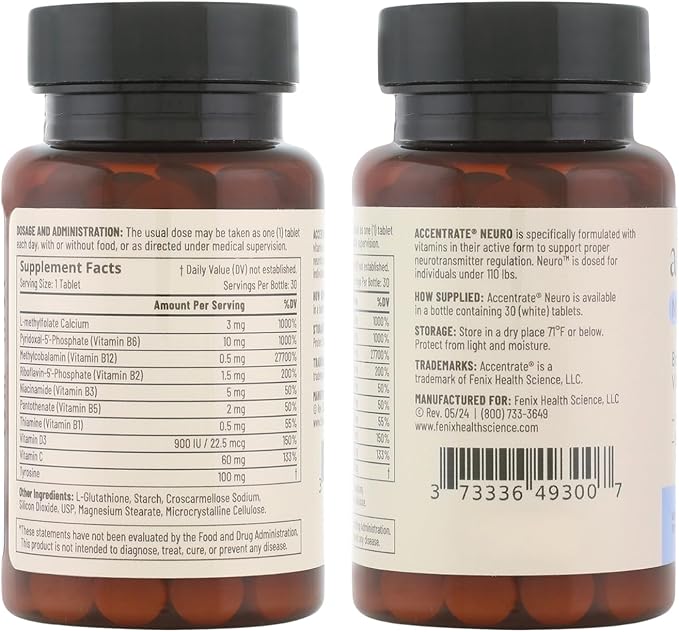 Accentrate Brain Supplement for Focus, Attention, Mood | Complete Vitamin B Complex | Brain Health | Methylated Multivitamin w/L-Methylfolate (5-MTHF), Cofactors Methyl-B12 & P5P | MTHFR Supplement