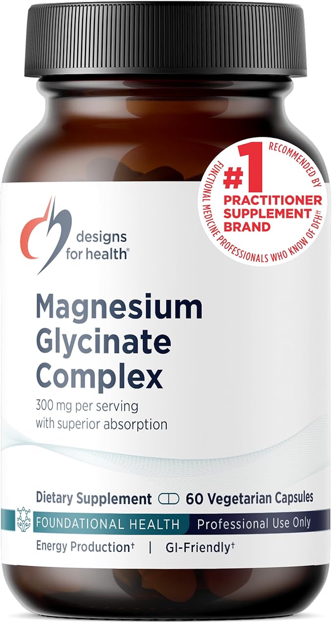 Designs for Health Magnesium Glycinate Complex - Chelated Magnesium Bisglycinate + High Absorption Magnesium for Calming & Sleep, Heart Health, Immune Support & Bone Strength - Vegan (60 Capsules)