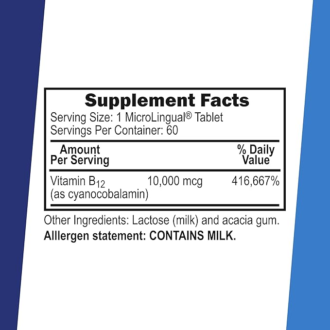 Superior Source No Shot Vitamin B-12 Cyanocobalamin 10000 mcg - Vitamin B-12 to Support Energy Production, Brain Health & Overall Wellness - Sublingual Tablets - 60 Dissolvable Tablets