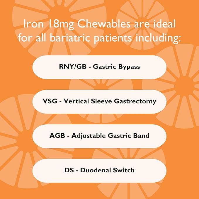 Celebrate Vitamins Iron Supplement with Vitamin C - 18mg Iron, 36mg Vitamin C, Bariatric Vitamins for WLS Patients, Vertical Sleeve & Gastric Bypass Surgery – Tangerine, 90 Chewable Tablets