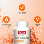 Jarrow Formulas Zinc Balance 15 mg - 100 Servings (Veggie Caps) - Zinc with Copper - Essential Minerals for Immune System Support - Immune Support Supplement - Gluten Free Copper Supplement, Vegan
