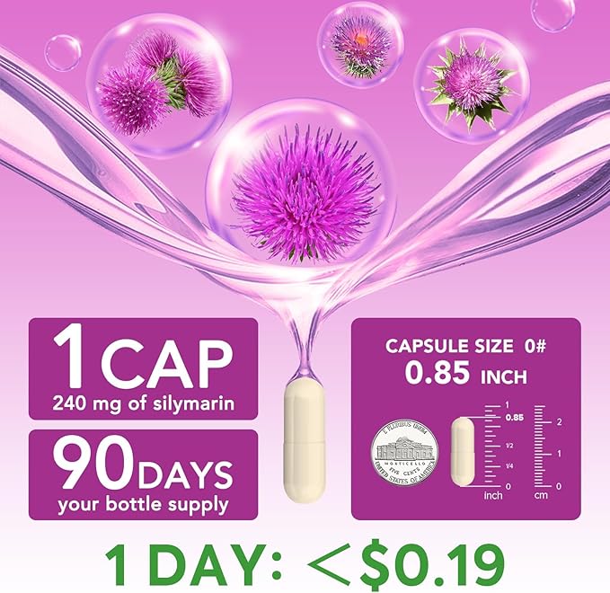 Milk Thistle, Concentrated Seed Extract, 80% Silymarin, Liver Support Cleanse Detox, Fatty Liver Supplements, Non-GMO, No Gluten & Soy, 90 Veggie Caps, 3 Month Supply
