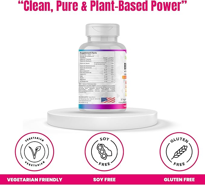 Vitamin B Complex with Vitamin C, Iron, Magnesium & Choline - High Potency B1-B12 Tablets - Energy, Metabolism & Nervous System Support - Vegan, Non-GMO - 90 Tablets