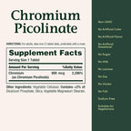 Nature's Bounty Chromium Picolinate, Supports Fat, Protein & Sugar Metabolism, Mineral Supplement, 800 mcg, 50 Tablets