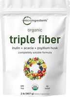 Micro Ingredients Organic Triple Fiber Powder, 2lb | Natural Prebiotic to Support Digestive & Gut Health | Soluble, Easily Digestible | Unflavored, Vegan