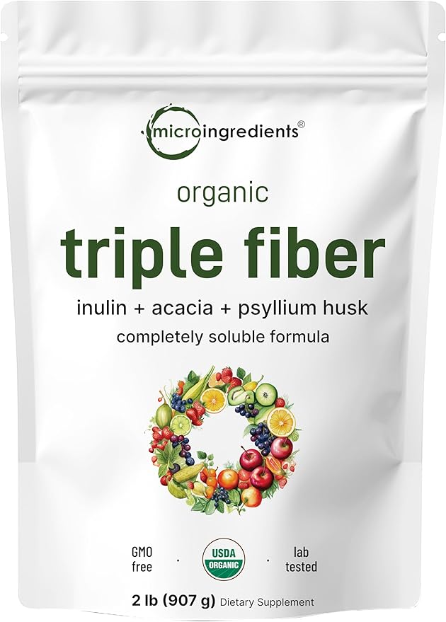 Micro Ingredients Organic Triple Fiber Powder, 2lb | Natural Prebiotic to Support Digestive & Gut Health | Soluble, Easily Digestible | Unflavored, Vegan