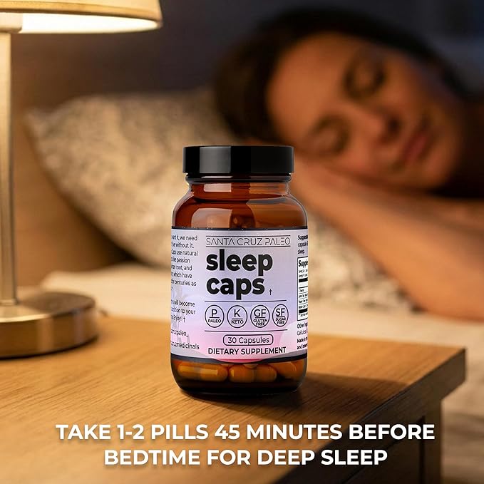 Santa Cruz Paleo Sleep Caps with L-Theanine, Lemon Balm, Passion Flower & Valerian Root, Melatonin-Free Nighttime Relaxation, Paleo & Keto Friendly, Sugar & Gluten Free, 30 Capsules