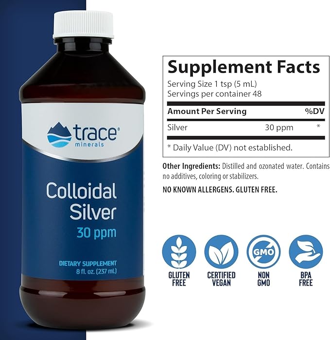 Trace Minerals Colloidal Silver - Pure Colloidal Silver Supplement for Immune Support - Natural Mineral Drops - High-Potency Formula - Gluten-Free - Vegan - 8 fl oz (24 Servings)