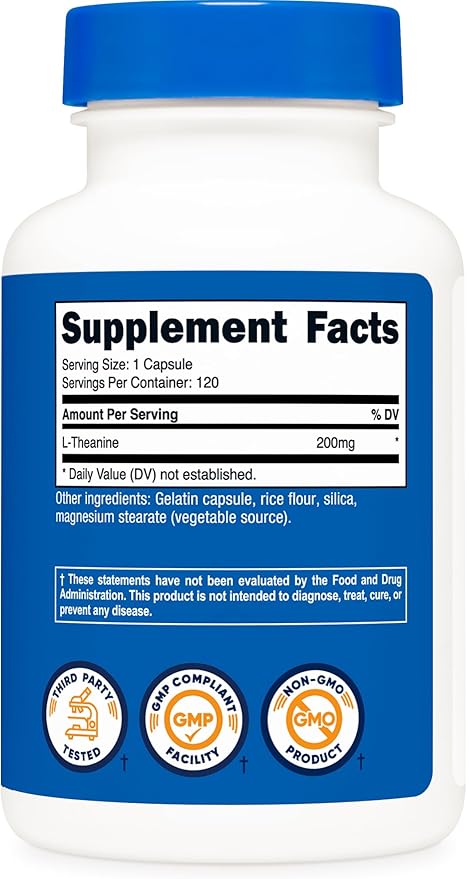 Nutricost L-Theanine 200mg, 120 Capsules, Double Strength - Non-GMO, Gluten Free