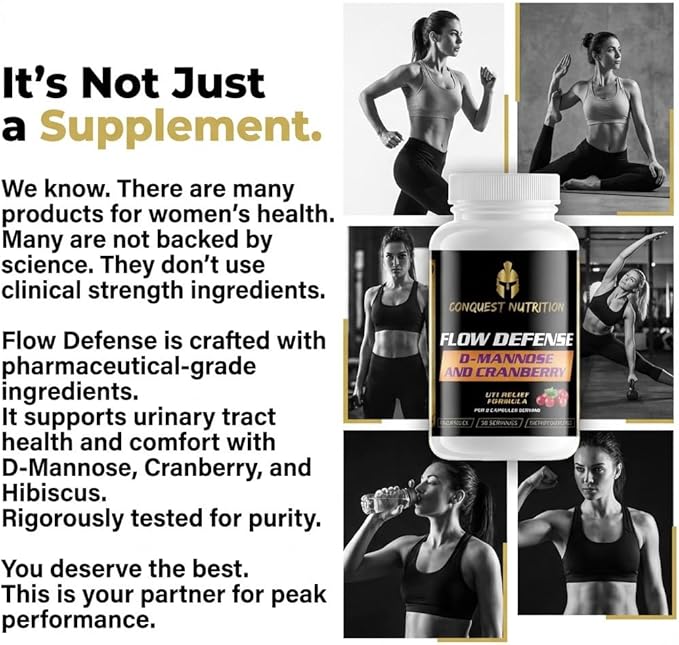 Conquest Fit Flow Defense D‑Mannose Cranberry UTI Support Supplement, 60 Veggie Capsules – Bladder & Urinary Tract Health Formula