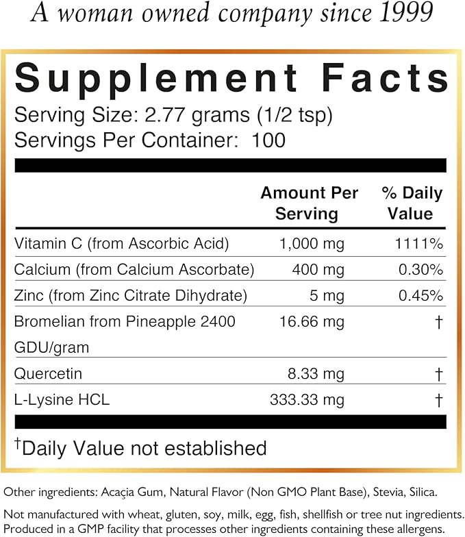 Cocó March N.M.D Vitamin C Powder 1000 mg – Immune Support Supplement with Zinc, Bromelain, Quercetin & L-Lysine, Supports Collagen Production, Vegan, Gluten & Dairy Free, Keto Friendly, 10 oz